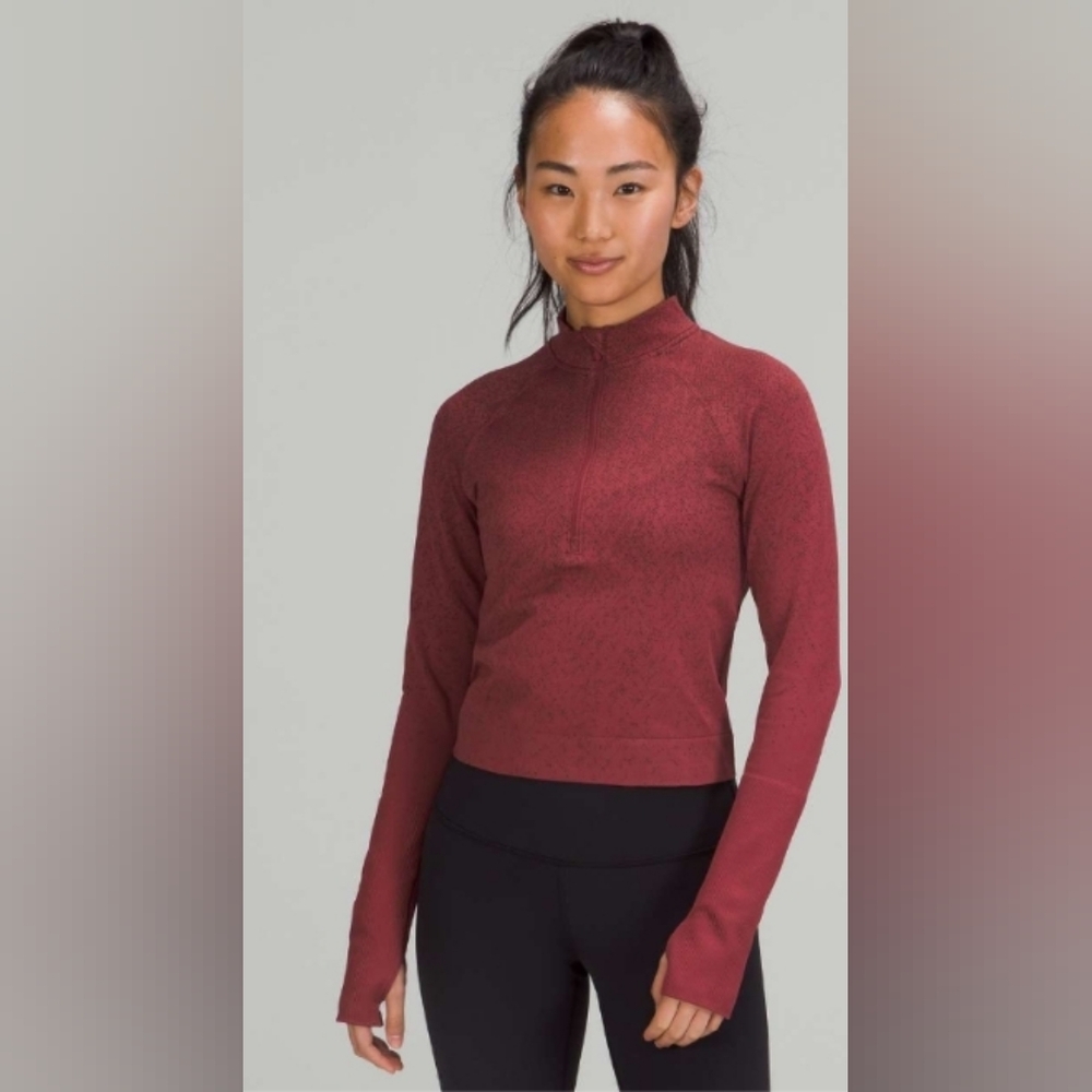 Lululemon Rest Less Cropped Half-Zip Herringbone Fade Mulled Wine/ French Press